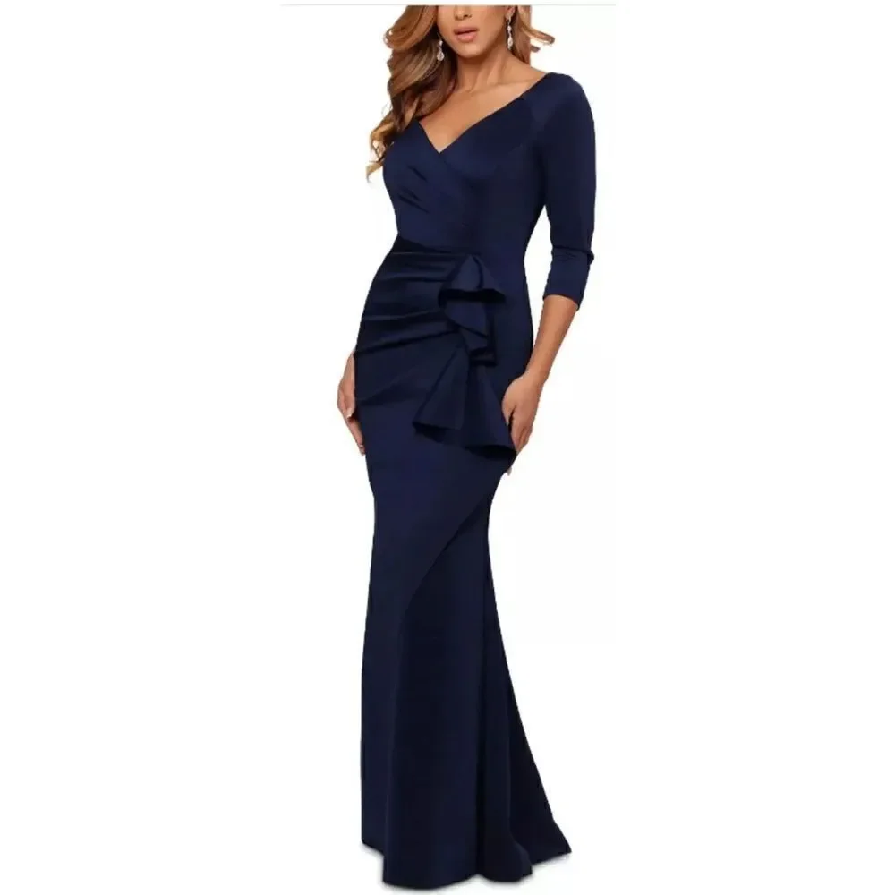 NEW Xscape 4452X Ruched Scuba Ruffle Gown - Picture 3 of 10